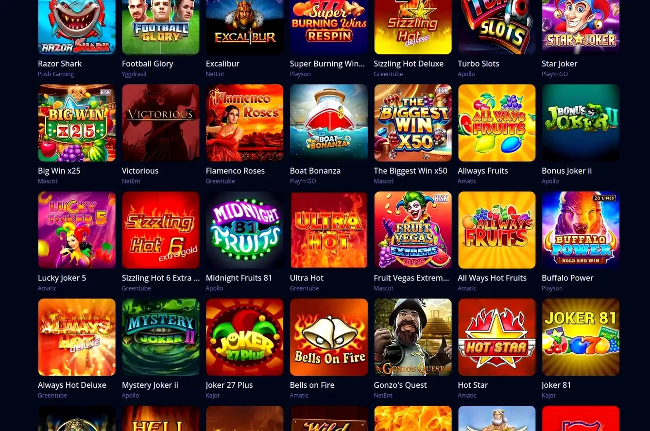 Vicibet App Spielauswahl mobil